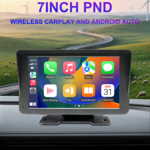 7 Inch Plug‑and‑Play Portable Car Touch Screen, Wireless CarPlay Android Auto, Built‑in DVR Dash Cam, GPS Navigation with Rear View Backup Camera