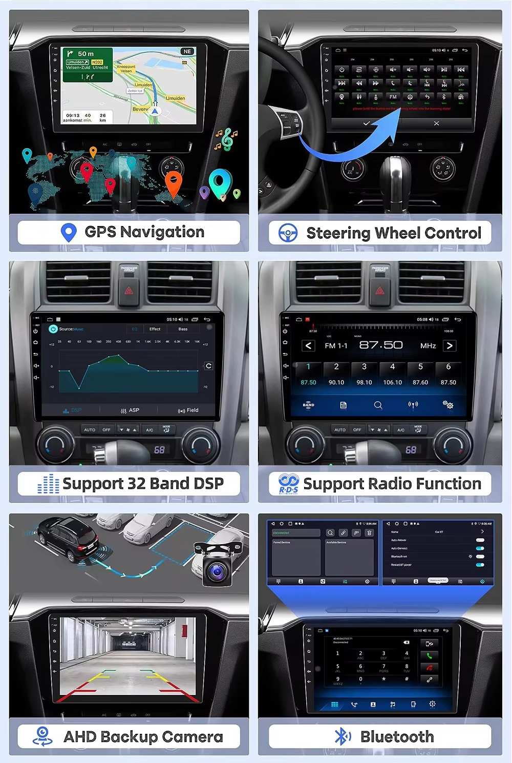 Phổ quát 2 DIN Android Car Stereo CarPlay GPS Navigation